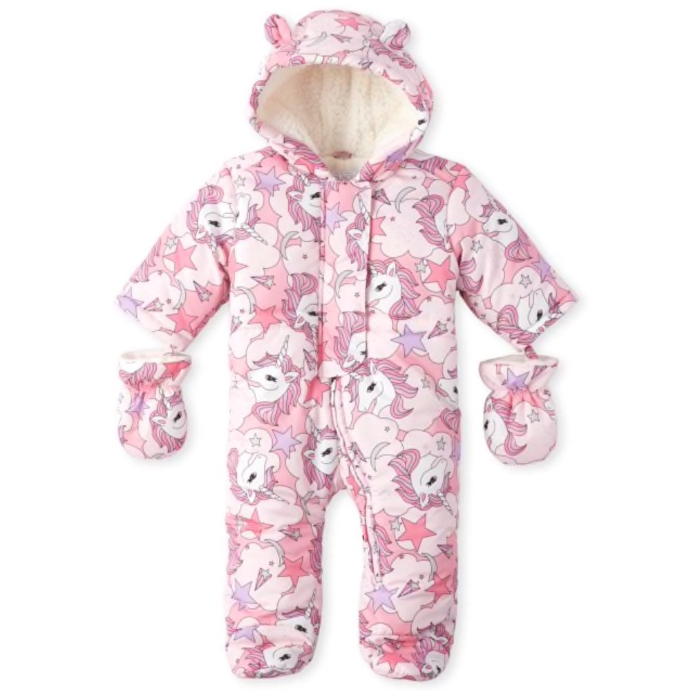 Baby Girl Footed Snowsuit and Mittens Set